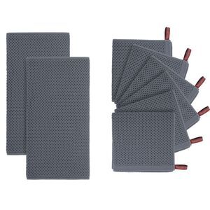 Waffle Weave Kitchen Towel and Dishcloth Set Absorbent Dishcloths Dark Gray